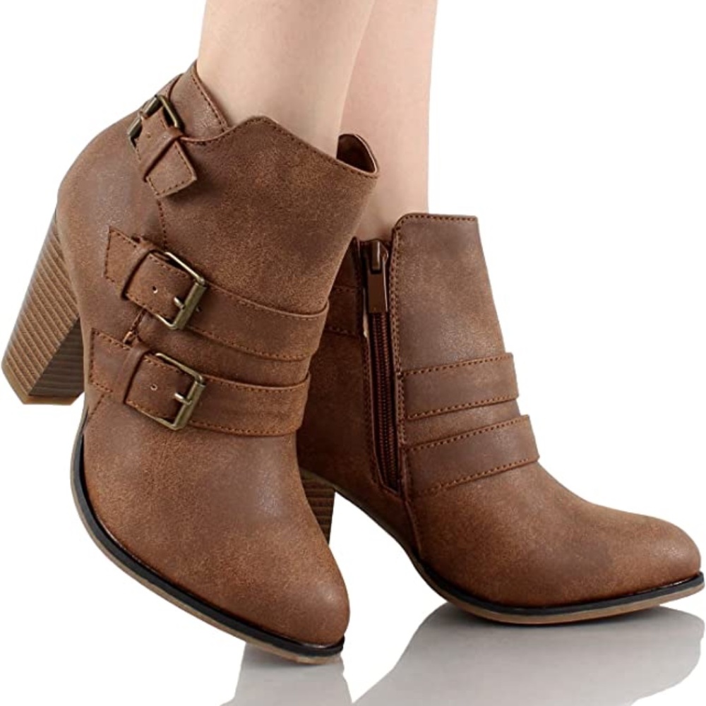 Women's Buckle Strap Block Heel Ankle Booties